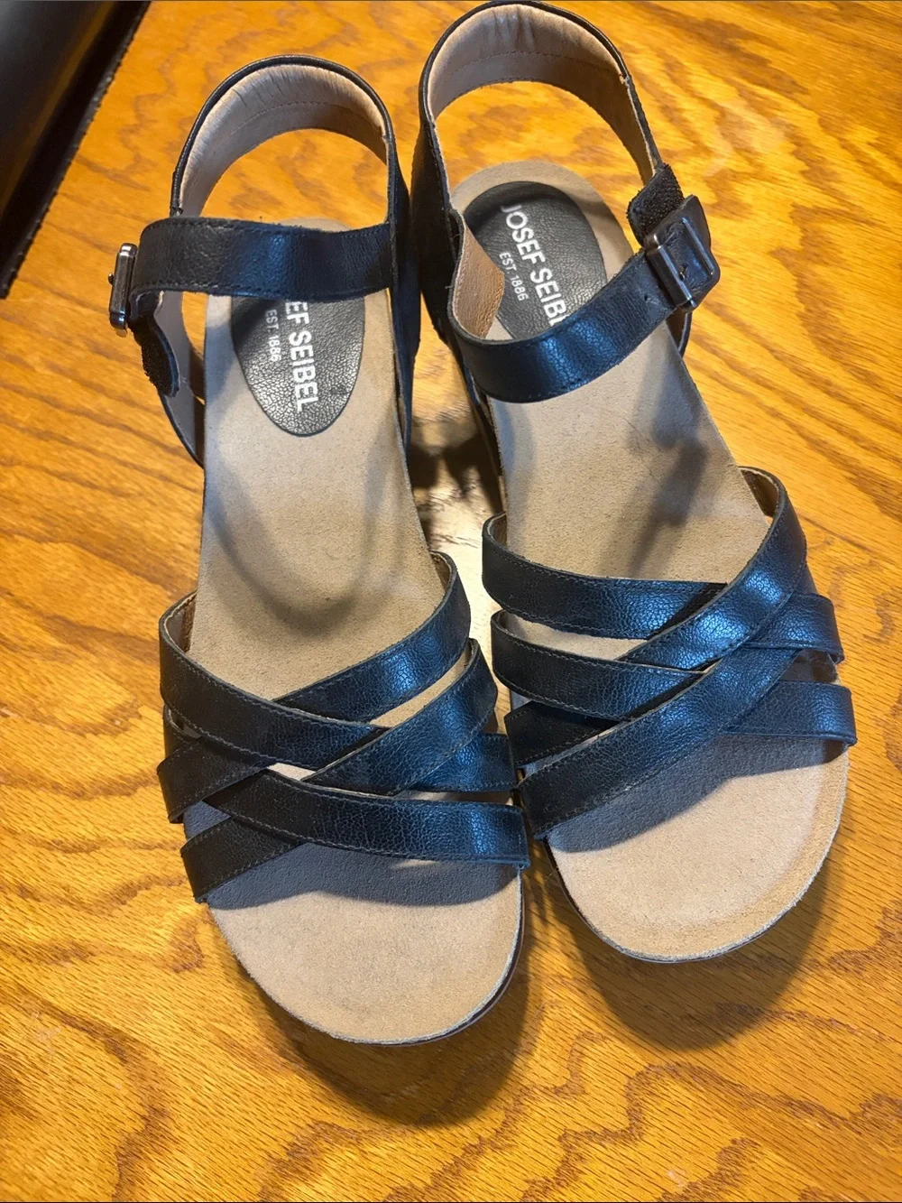 Josef Seibel Black Leather Multi-Strap Women's Sandals